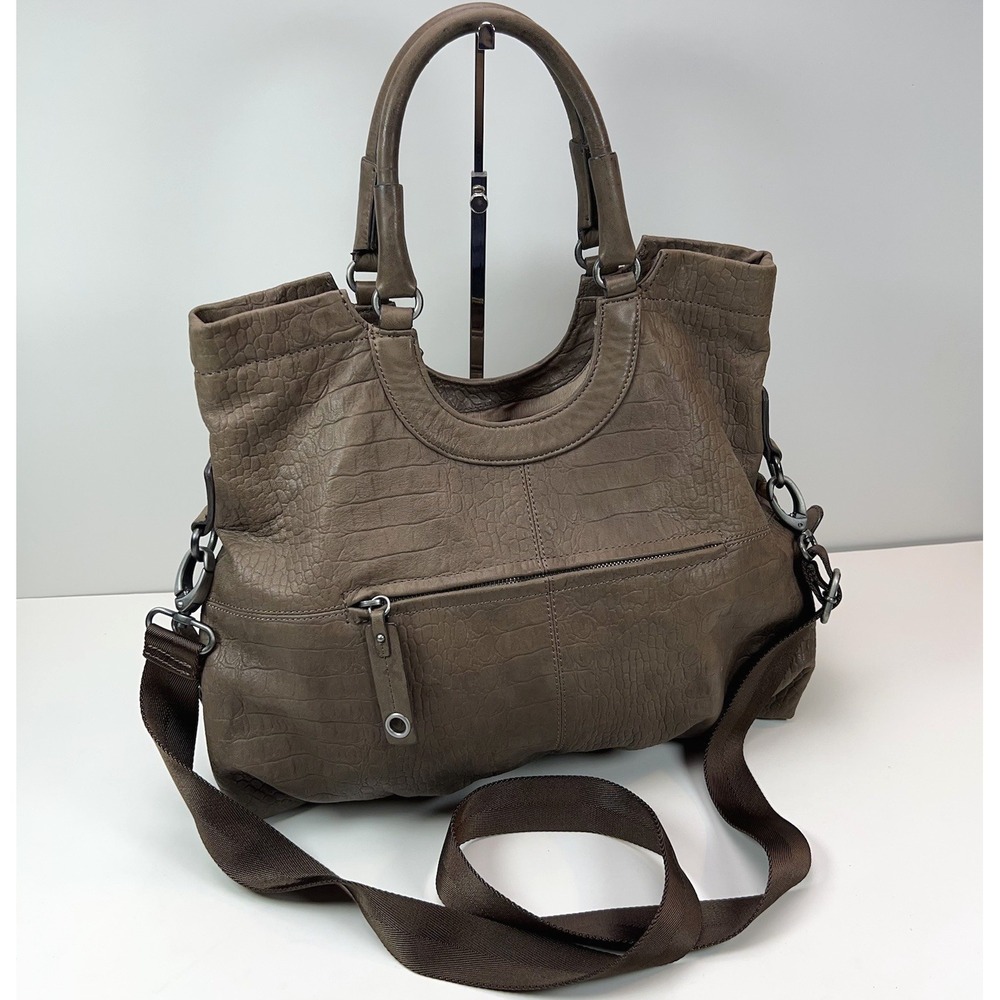 BCBGMAXAZRIA Leather Shoulder Purse Large Slouchy Hobo Crossbody Bag Tote Taupe